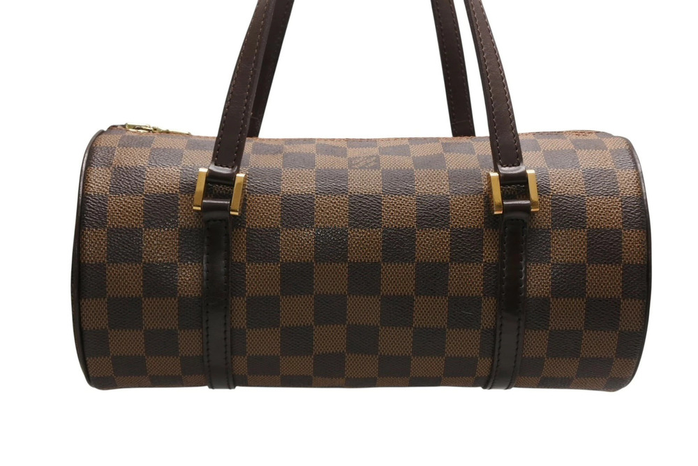 LOUIS VUITTON Damier Ebene Brown Papillon Handbag Cylindrical Drum shaped Brown